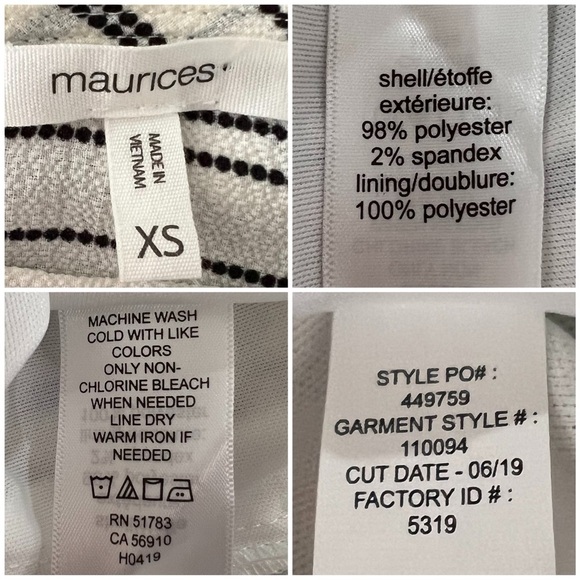 NEW Maurices Striped Flutter Sleeve Dress Shark Bite Hem White Black XS 110094 - Picture 8 of 17